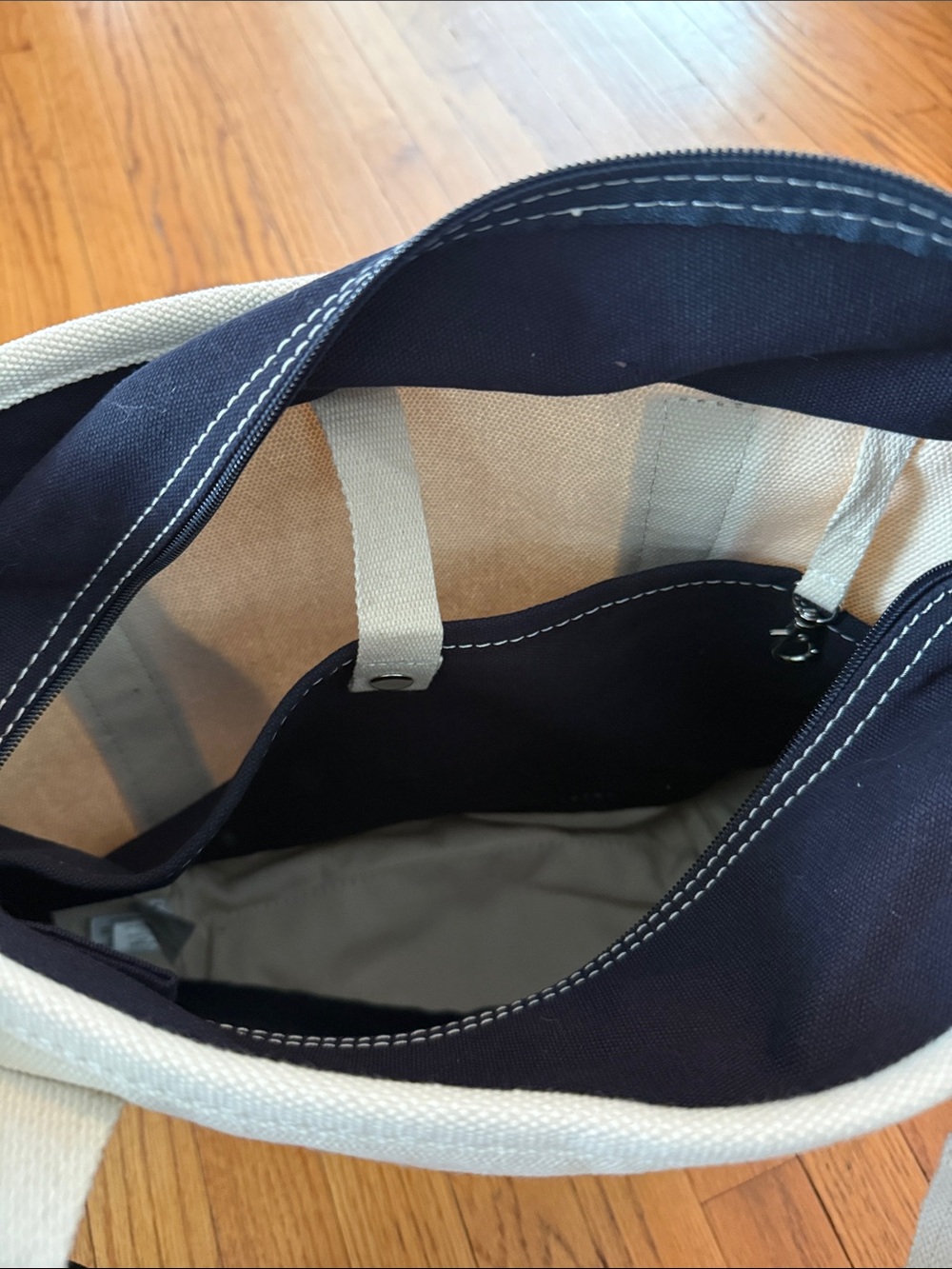 Lands' End Cream Canvas Tote with Navy Trim and Base - Picture 2 of 2
